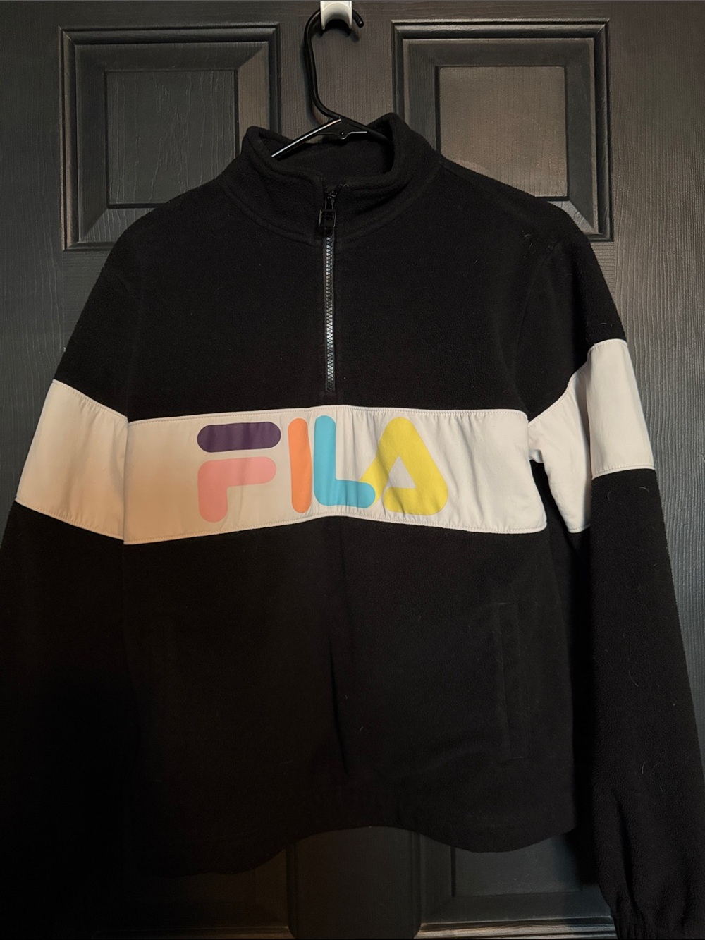 Fila Black Half-Zip Pullover with Cream Chest Band and Multicolor Logo